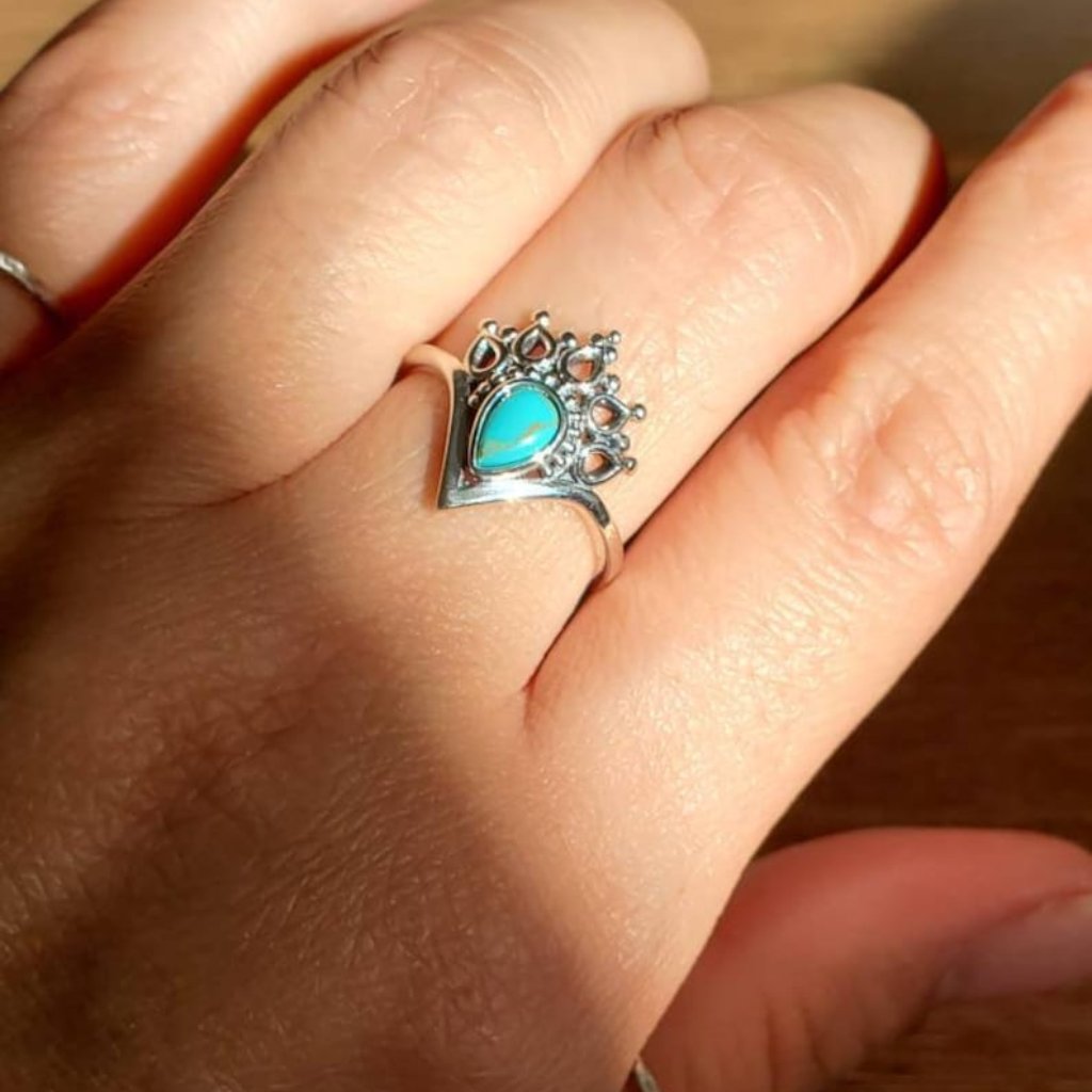 Turquoise Sterling Silver Women Ring, Dainty Stack Delicate Ring, Bohemian,
